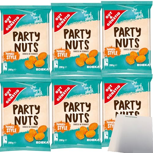 Gut&Günstig Party Nuts Erdnüsse im Teigmantel Paprika-Style 6er Pack (6x200g Packung) + usy Block von usy