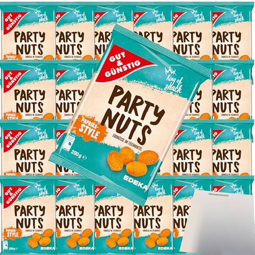 Gut&Günstig Party Nuts Erdnüsse im Teigmantel Paprika-Style VPE (24x200g Packung) + usy Block von usy