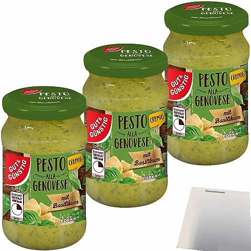 Gut&Günstig Pesto alla Genovese cremig mit italienischem Hartkäse und Basilikum 3er Pack (3x190g Glas) + usy Block von usy