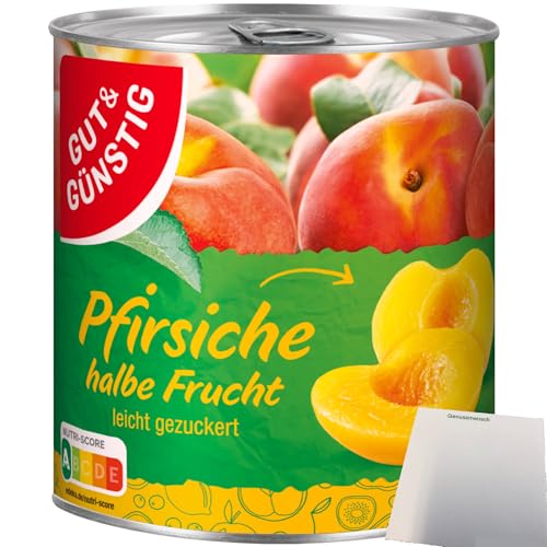 Gut&Günstig Pfirsiche halbe Frucht erntefrisch verarbeitet (820g Dose) + usy Block von usy