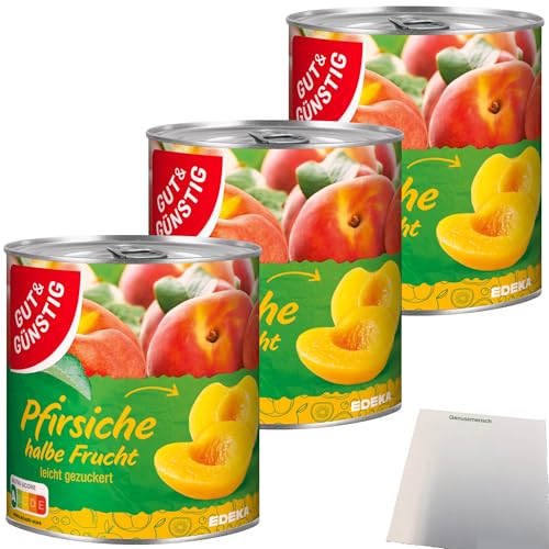 Gut&Günstig Pfirsiche halbe Frucht erntefrisch verarbeitet 3er Pack (3x820g Dose) + usy Block von usy