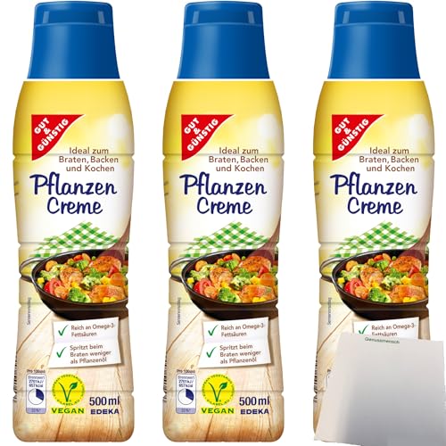 Gut&Günstig Pflanzencreme ideal zum braten backen und kochen 3er Pack (3x500ml Flasche) + usy Block von usy