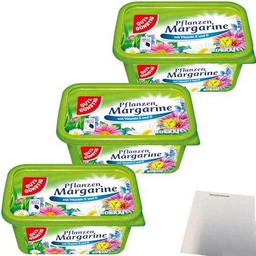 Gut&Günstig Pflanzenmargarine mit Vitamin E und D vegan 3er Pack (3x500g Packung) + usy Block von usy