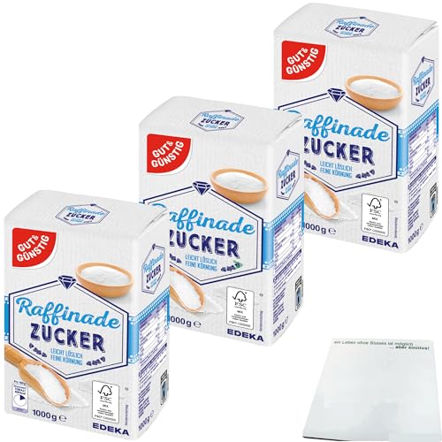 Gut&Günstig Raffinade Zucker leicht löslich feine Körnung 3er Pack (3x1kg Packung) + usy Block von usy