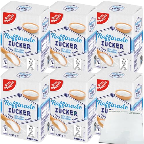 Gut&Günstig Raffinade Zucker leicht löslich feine Körnung 6er Pack (6x1kg Packung) + usy Block von usy