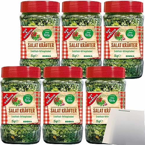 Gut&Günstig Salatkräuter gefriergetrocknet schmeckt wie frische Salatkräuter 6er Pack (6x25g Glas) + usy Block von usy
