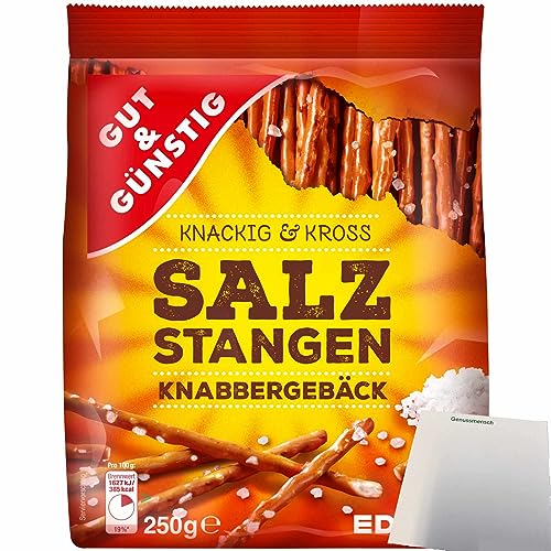 Gut&Günstig Salzstangen Knabbergebäck Knackig & Cross mit Meersalz (250g Packung) + usy Block von usy