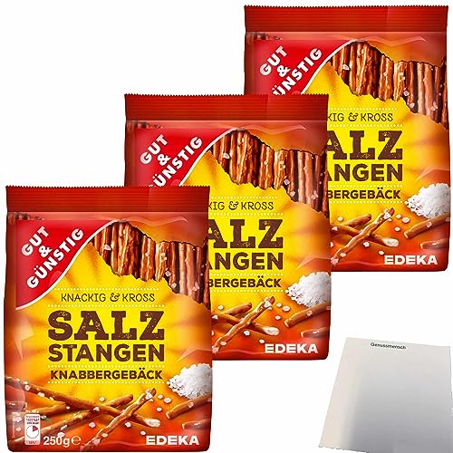 Gut&Günstig Salzstangen Knabbergebäck Knackig & Cross mit Meersalz 3er Pack (3x250g Packung) + usy Block von usy