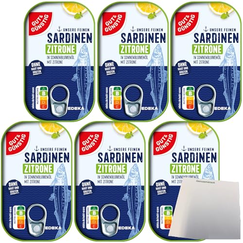 Gut&Günstig Sardinenfilets in Sonnenblumenöl mit Zitrone 6er Pack (6x125g Packung) + usy Block von usy