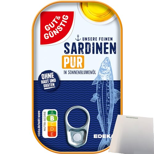Gut&Günstig Sardinenfilets in Sonnenblumenöl ohne Haut und ohne Gräten (125g Packung) + usy Block von usy