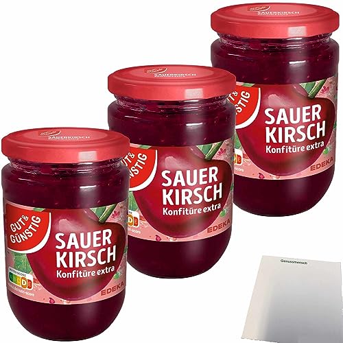 Gut&Günstig Sauerkirsch Konfitüre Extras 3er Pack (3x450g Glas) + usy Block von usy