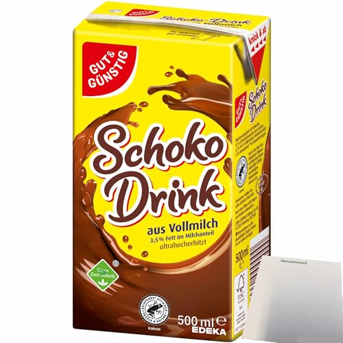 Gut&Günstig Schoko-Drink 3,5% Fett mit Papier-Trinkhalm kalt und heiß ein Genuss (500ml Packung) + usy Block von usy