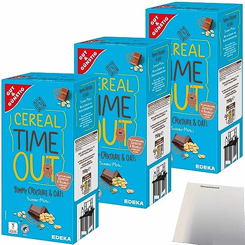 Gut&Günstig Schoko-Müsli mit 8% Vollmilch 17% Zartbitterschokolade und Hafervollkornflocken 3er Pack (3x750g Packung) + usy Block von usy