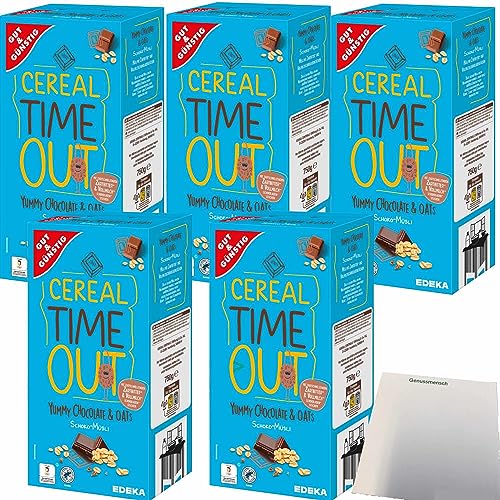 Gut&Günstig Schoko-Müsli mit 8% Vollmilch 17% Zartbitterschokolade und Hafervollkornflocken 5er Pack (5x750g Packung) + usy Block von usy