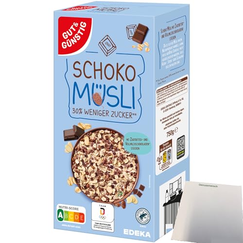 Gut&Günstig Schoko Müsli weniger süß 30% weniger Zucker (750g Packung) + usy Block von usy