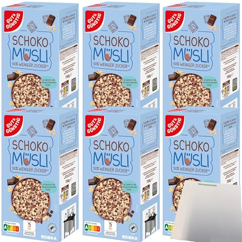 Gut&Günstig Schoko Müsli weniger süß 30% weniger Zucker 6er Pack (6x750g Packung) + usy Block von usy