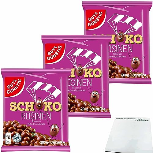 Gut&Günstig Schoko-Rosinen Rosinen in Vollmilchschokolade 3er Pack (3x200g Packung) + usy Block von usy