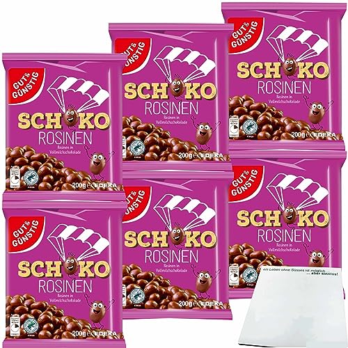 Gut&Günstig Schoko-Rosinen Rosinen in Vollmilchschokolade 6er Pack (6x200g Packung) + usy Block von usy