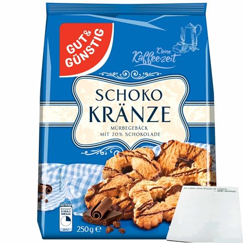 Gut&Günstig Schokokränze Mürbegebäck mit 20% Schokolade (250g Packung) + usy Block von usy