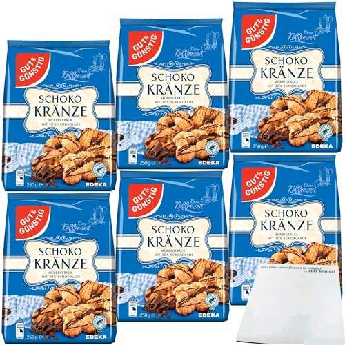 Gut&Günstig Schokokränze Mürbegebäck mit 20 % Schokolade 6er Pack (6x250g Packung) + usy Block von usy