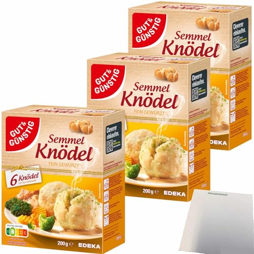 Gut&Günstig Semmelknödel im Kochbeutel 18 Knödel 3er Pack (3x200g Packung) + usy Block von usy