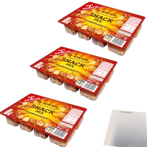 Gut&Günstig Snack Mix knusprige Knabbervielfalt 3er Pack (3x300g Packung) + usy Block von usy