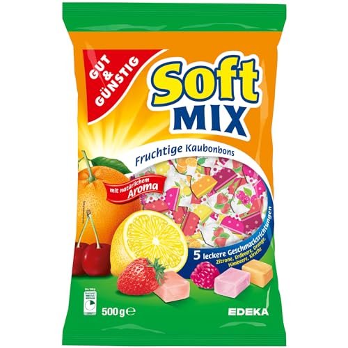 Gut&Günstig Softmix fruchtige Kaubonbons in 5 leckeren Sorten (500g Packung) + usy Block von usy