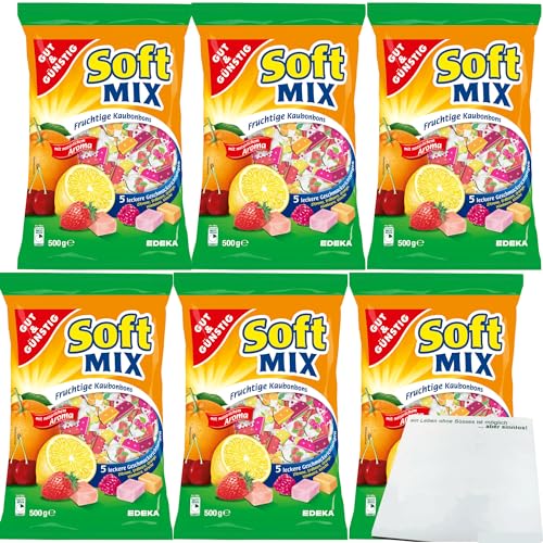 Gut&Günstig Softmix fruchtige Kaubonbons in 5 leckeren Sorten 6er Pack (6x500g Packung) + usy Block von usy