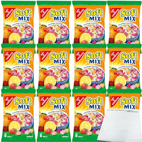 Gut&Günstig Softmix fruchtige Kaubonbons in 5 leckeren Sorten VPE (12x500g Packung) + usy Block von usy