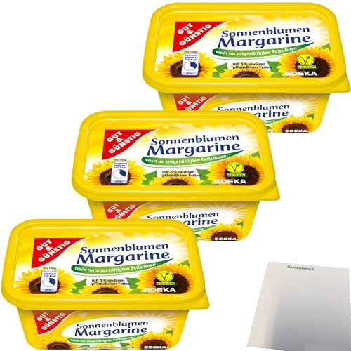 Gut&Günstig Sonnenblumenmargarine reich an ungesättigten Fettsäuren 3er Pack (3x500g Packung) + usy Block von usy