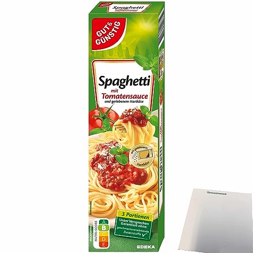 Gut&Günstig Spaghetti mit Tomatensauce und geriebenem Hartkäse (397g Packung) + usy Block von usy
