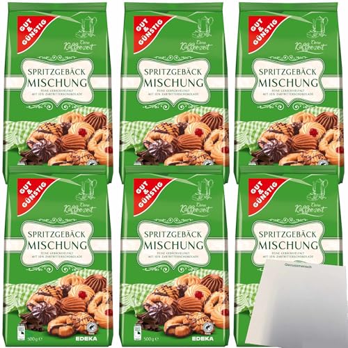 Gut&Günstig Spritzgebäckmischung mit 6 ausgewählte Spritzgebäckspezialitäten 6er Pack (6x500g Packung) + usy Block von usy