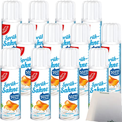 Gut&Günstig Sprühsahne leicht 21% Fett 12er Pack (12x250ml Dose) + usy Block von usy