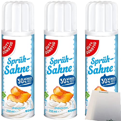 Gut&Günstig Sprühsahne leicht 21% Fett 3er Pack (3x250ml Dose) + usy Block von usy