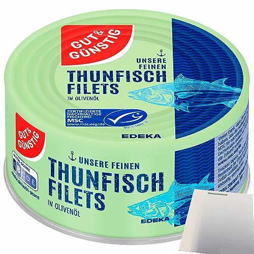 Gut&Günstig Thunfischfilets in Olivenöl (185g Dose) + usy Block von usy