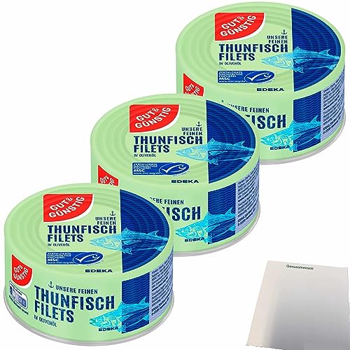 Gut&Günstig Thunfischfilets in Olivenöl 3er Pack (3x185g Dose) + usy Block von usy