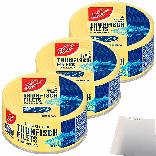 Gut&Günstig Thunfischfilets in Sonnenblumenöl 3er Pack (3x195g Dose) + usy Block von usy
