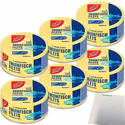 Gut&Günstig Thunfischfilets in Sonnenblumenöl 6er Pack (6x195g Dose) + usy Block von usy