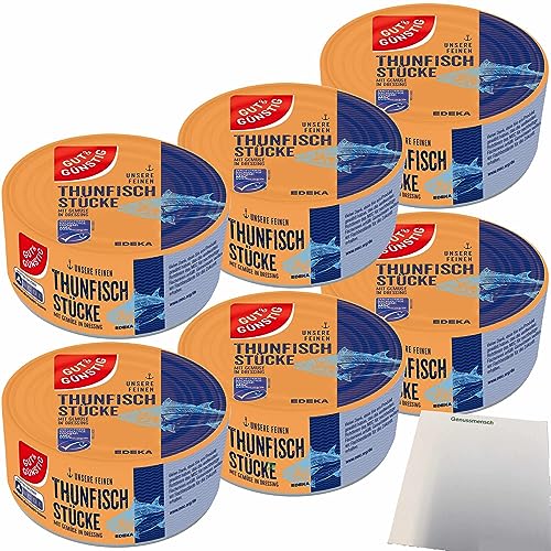 Gut&Günstig Thunfischstücke mit Gemüse in Dressing 6er Pack (6x185g Dose) + usy Block von usy