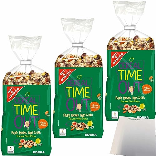 Gut&Günstig Traube-Nuss-Müsli mit Rosinen und Nüssen aus Vollkornflocken 3er Pack (3x1000g Packung) + usy Block von usy