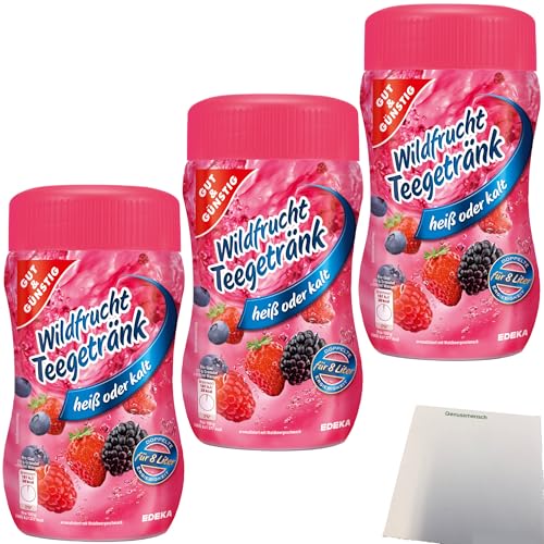 Gut&Günstig Wildfrucht-Teegetränk kalt oder heiß zu genießen 50% kalorienreduziert 3er Pack (3x400g Packung) + usy Block von usy