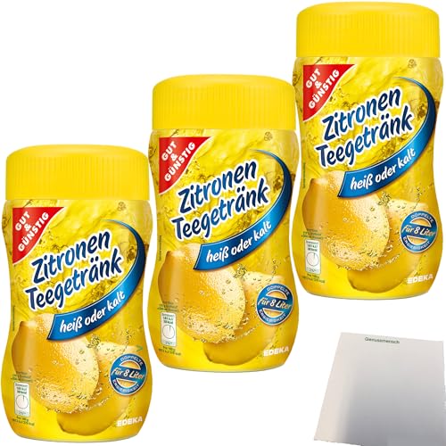 Gut&Günstig Zitronen-Teegetränk kalt oder heiß zu genießen 50% kalorienreduziert 3er Pack (3x400g Packung) + usy Block von usy