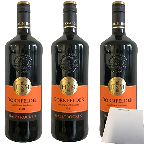 HXM Dornfelder halbtrocken Rheinhessen DQW Rotwein 11%Vol. 3er Pack (3x1 Liter Flasche) + usy Block von usy