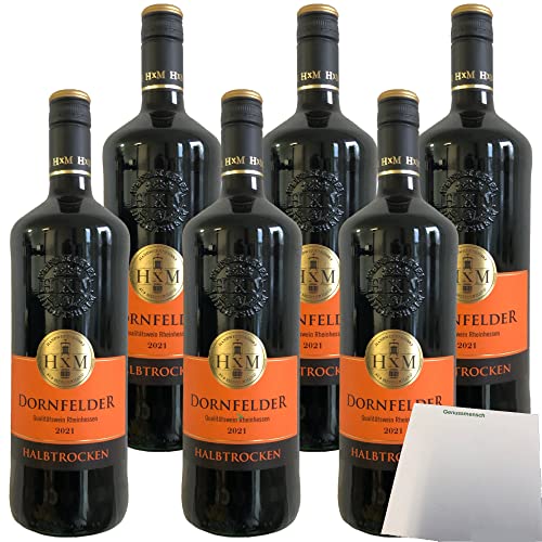 HXM Dornfelder halbtrocken Rheinhessen DQW Rotwein 11%Vol. 6er Pack (6x1 Liter Flasche) + usy Block von usy