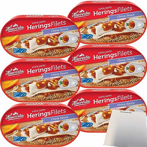 Hawesta Heringsfilets in China-Sauce 6er Pack (6x200g Dose) + usy Block von usy