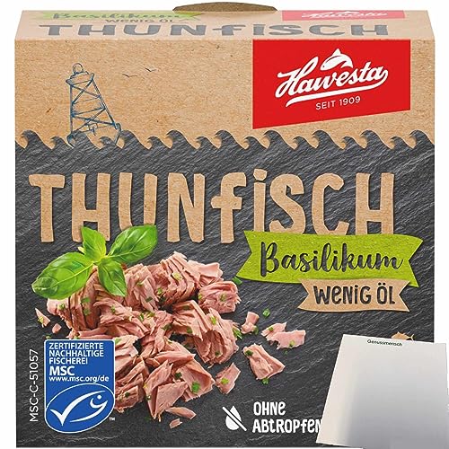 Hawesta Thunfisch Basilikum wenig Öl MSC (110g Dose) + usy Block von usy