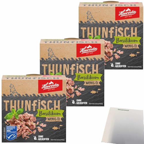 Hawesta Thunfisch Basilikum wenig Öl MSC 3er Pack (3x110g Dose) + usy Block von usy