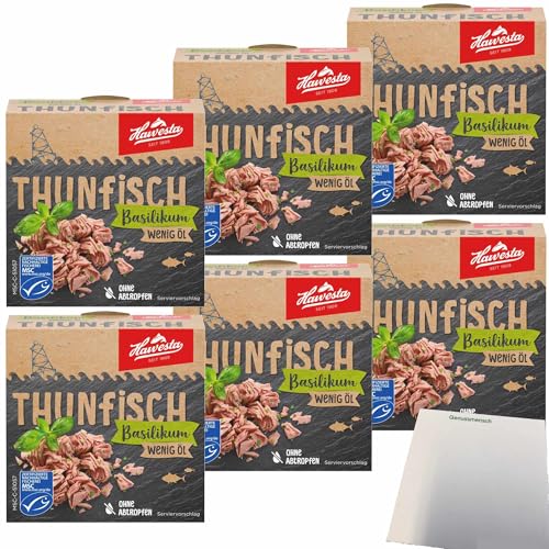 Hawesta Thunfisch Basilikum wenig Öl MSC 6er Pack (6x110g Dose) + usy Block von usy