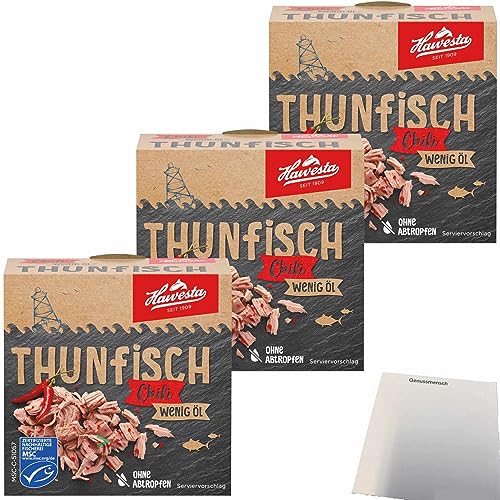 Hawesta Thunfisch Chili wenig ÖL MSC 3er Pack (3x110g Dose) + usy Block von usy