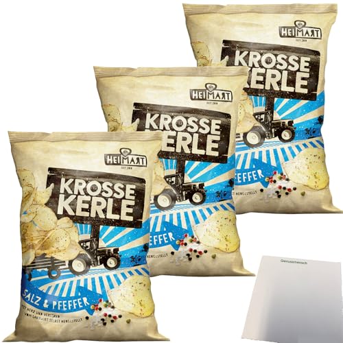 HeiMart Krosse Kerle Salz & Pfeffer Kartoffel-Chips in der Schale geröstet 3er Pack (3x115g Packung) + usy Block von usy